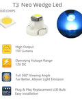 10 Pack Ultra Bright Ice Blue T3 Neo Wedge LED Bulbs With 8mm Base For Car Dash Instrument Cluster Lights 3030 SMD Chip.