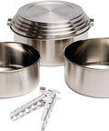Stainless Steel Camping Pot Set For Backpacking And Camp Cooking, Nesting Pots 2L, 1.5L, And 1.25L With Universal Lid, Includes Lightweight Aluminum Pot Gripper For Wood Burning And Rocket Stoves
