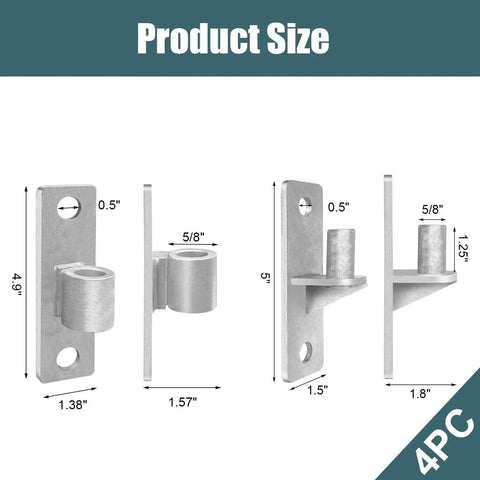 4 Pack Heavy Duty Gate Hinge Set dimensions, stainless steel hinges for wood and concrete walls, industrial-grade construction
