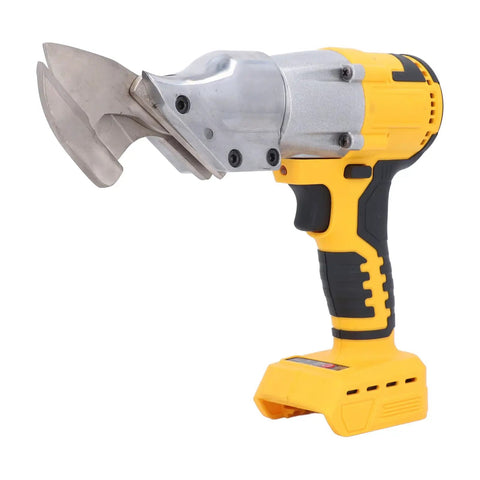 Heavy Duty Cordless Electric Scissor Shear Cutter With Brushless Motor For Sheet Metal, featuring steel blades and a yellow handle.