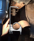 2.5 Inch Universal Exhaust Clamp With Hanger For Cars And Rigs, installed on exhaust pipe, zinc plated, heavy duty bracket