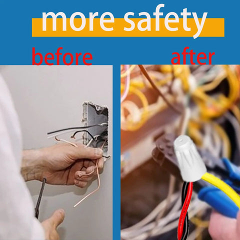 40-piece ceramic wire connectors kit for 22-10 AWG wiring; left shows bare wires, right shows twist-cap connections.