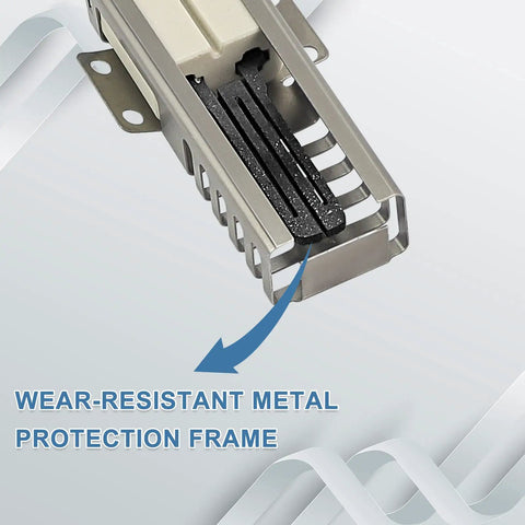 Oven igniter replacement for major range brands including Electrolux Kenmore Whirlpool GE shown with wear-resistant metal frame.