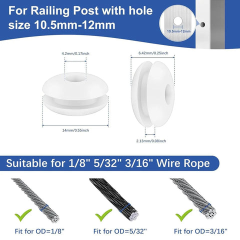 Heavy Duty Silicone Cable Grommets 50 Count Portable Railing Protectors For Metal Posts Lightweight Ring Sleeves Keeps Wires Safe Indoors Outdoors, 14mm white