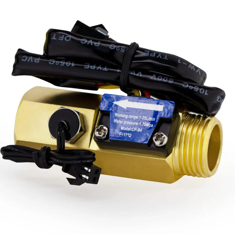 Water Flow Control Meter With LCD Display And G Half Inch Thread Hall Sensor Flowmeter Temperature Sensor in brass housing