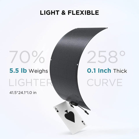 100W Flexible Solar Panel For Off Grid Power, High Efficiency 23 Percent, IP68 Waterproof, Lightweight 5.1 Lb, Curved Design