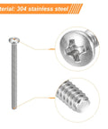 Boss Level Four Forty One Half Inch Pan Head Machine Screws Sporting Phillips Drive Built From Pro Grade 304 Stainless Steel For Rock Solid Home Builds And Tough Shop Work Pack Of Twenty Five close-up of pan head and threaded shaft