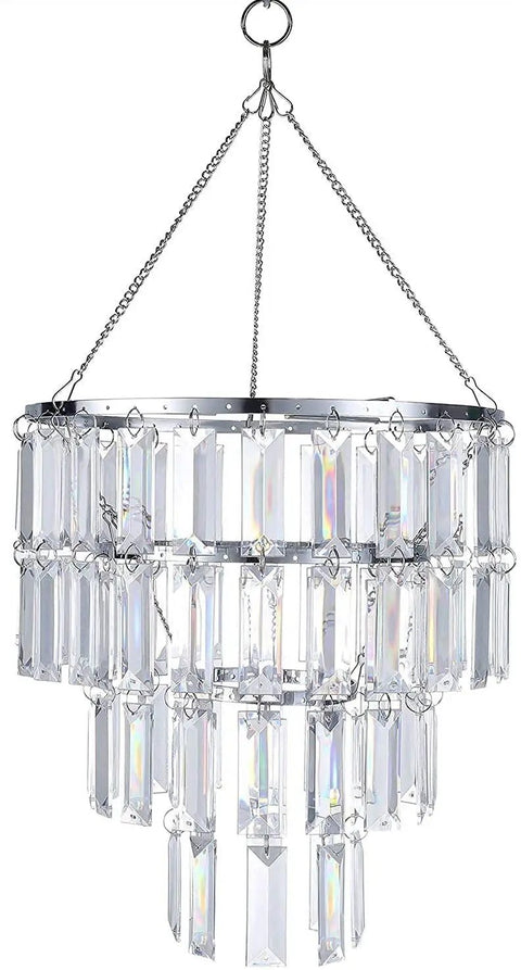 Plug In Modern Crystal Pendant Chandelier Light With Faux Crystal Drops, 10.25 W x 11.5 H, showing clear drops and hanging chain.