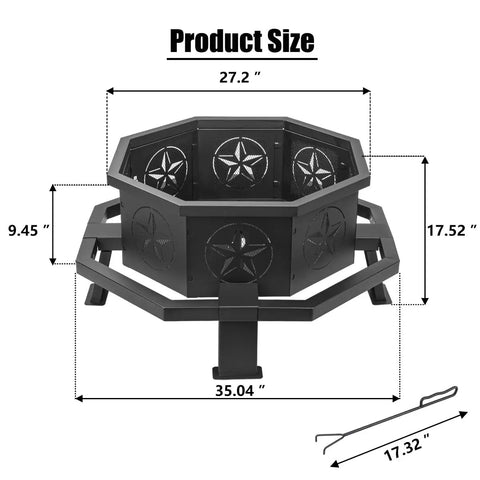 35 Inch Octagonal Outdoor Fire Pit Wood Burning Bonfire For Backyard Patio Camping Garden Gatherings Durable Iron Build