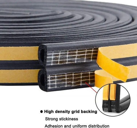 Tough As Nails Weather Stripping Door Seal Strip designed to snap tight, showcasing high density grid backing and black foam material.