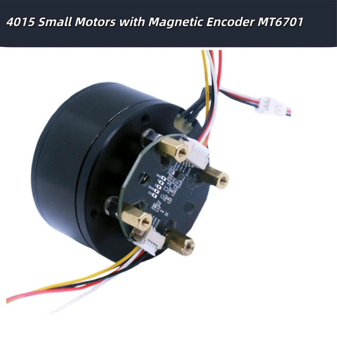 4015 Small Motor with Magnetic Encoder MT6701, black cylindrical design with visible wires and connectors for robotics use