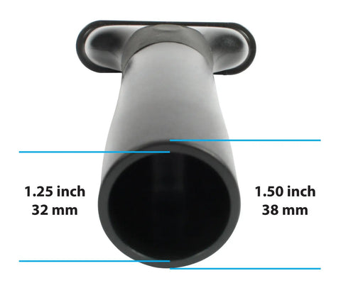 Measurement details of shop vacuum garage kit with 30 foot commercial grade hose showing 1.25 to 1.50 inch diameter range