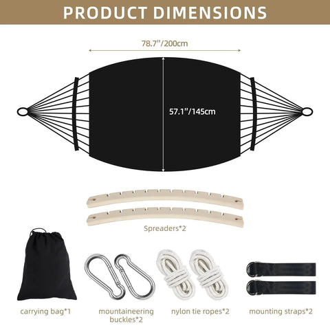 Ultra Sturdy Double Hammock With 550 Pound Capacity, 320GSM Canvas, Tassels And Fishtail Knit dimensions and accessory set