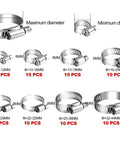 Top Quality 100Pcs Hose Clamps Kit Featuring 1/4 To 23 Inch 32 Size Range With Super Durable 304 Stainless Steel Worm Gear Design Perfect For Intercoolers Pipes And Various Auto Projects On Any Ride, 8mm clamps set