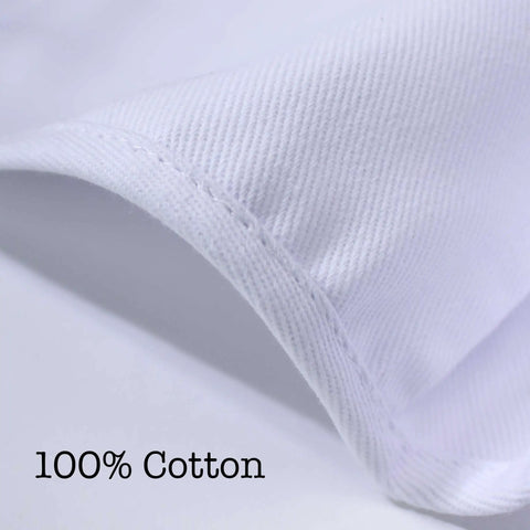 Close-up of 100 percent white cotton material from The Office Inspired Kevin's Famous Chili Cook-Off Fan Favorite Apron With Pockets
