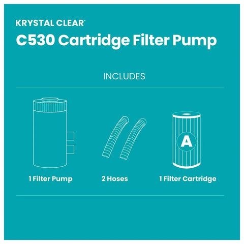 Powerful Cartridge Filter Pump for Above Ground Pools: Delivers 530 GPH Flow Rate includes pump, two hoses, and filter cartridge