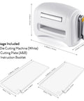 Portable Manual Die Cutting And Embossing Machine For DIY Crafting Hand Operated Paper Card Scrapbook Die Cutter, white with plates.