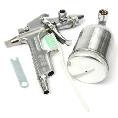 Premium Pneumatic Spray Gun With Gravity Feed System And Heavy Duty 0.5 Mm Nozzle showing nozzle, cup, and cleaning brush for auto painting.