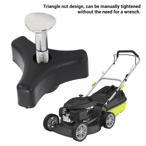 Sturdy 5 Piece Lawn Mower Handle Knobs Set With Head Screws And Nuts, Hard Plastic Metal Kit For Durable Replacement Parts And Upgrades To Fix Your Yard Equipment Smoothly Today. Triangle nut mower handle knob, black plastic with metal screw, on lawn mower handle