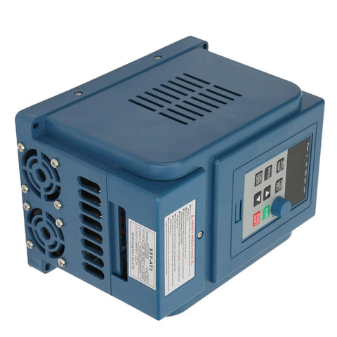 380V 6A VFD Inverter For 2.2kW 3-Phase Motors, Go-To Variable Frequency Drive With PWM Control, Low Noise, EMI Shield, Quick Install Speed Controller For Industrial Apps. blue metal VFD enclosure with control panel