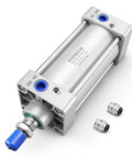 Pneumatic Air Cylinder 80 By 150 mm With 3.15 Inch Bore And 5.9 Inch Stroke Double Acting Single Rod M20X1.5 Threaded Rod Port Size Three Eighths Inch Includes Two Push In Fittings