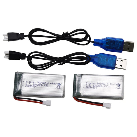 Beefed Up 2 Pack 3.7V 1200mAh LiPo Batteries With MX2.0 Plug And Cables For Syma X5SW X5SC RC Quadcopter Drone, 25C 50C