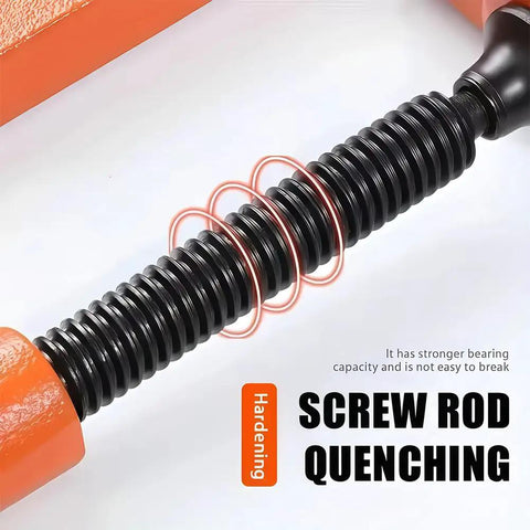 Beefy 2 Inch C Clamp Heavy Duty Steel Clamp for Woodworking Welding and Building with Rust Resistant Body and Anti Slip Screw for a Rock Solid Grip on Wood Metal Shelves Benches and All DIY Projects close-up of hardened screw rod