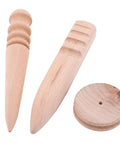 Multi Size Wood Leather Edge Burnisher And Slicker Set, Solid Unfinished Polish Sticks For Zero Varnish Transfer, top view of wooden tools.