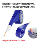 Blue desoldering tool featuring Pro Grade Desoldering Wick Braid For Easy Electronics Cleanup 2 Meter Desoldering Wire 2.0mm width
