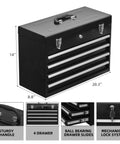 20.5 Inch Portable Metal Tool Box With Four Ball Bearing Sliding Drawers Auto Lock Security Powder Coated Finish Heavy Duty