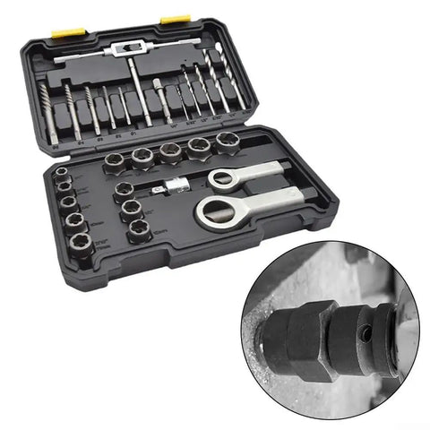 29-Piece Broken Bolt Extractor Kit With Stripped Nut Remover And Drill Bits, Chrome Socket Set for automotive repair