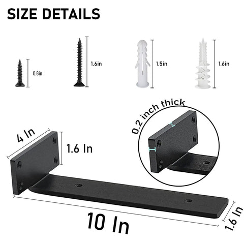 Image showing Heavy Duty L Shaped Shelf Brackets For Industrial Home Shelving, 0.2 Inch Thick Premium Solid Steel, 10 Inch size details.