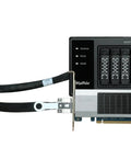 Built Like A Tank 4 Bay U.2 To PCIe 4.0 X16 NVMe RAID Enclosure with cooling and RAID status display.
