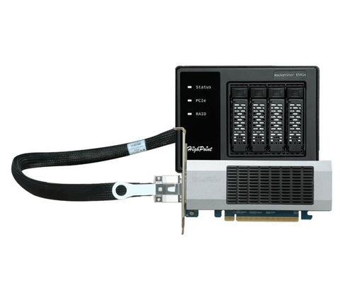 Built Like A Tank 4 Bay U.2 To PCIe 4.0 X16 NVMe RAID Enclosure with cooling and RAID status display.