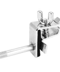 Adjustable Drum Cowbell Mount Holder Clamp for Quick Up or Down Positioning in silver, durable metal for percussion setup.
