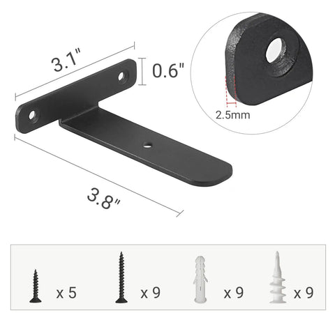 Heavy Duty Hidden Floating Shelf Brackets, 4 Inch Black Metal L Brackets With Smooth Edges, Premium Grade Steel Hardware for mounted boards.