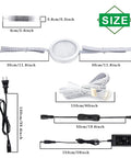 Under Cabinet LED Light Kit Dope 24V RGBW Puck Lights with dimensions and power cords, size details shown for flexible installation.