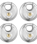 Same Key Stainless Steel Storage Lock Set For Sheds Garages And Trailers Disc Padlocks, All Weather Heavy Duty, Rust Resistant, 4 Pack