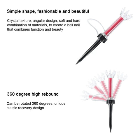 High-Performance 5 Pack Golf Tees With 360 Degree Rotating Base, elastic recovery design, and low friction crown in red and clear