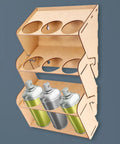 Straight Up Solid Nine Hole Wooden Spray Can Holder And Paint Bottle Rack For Garage Wall Mounted Organizer with spray cans.