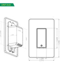 Technical drawing of No Neutral Needed Smart Light Switch 2 Pack for Alexa and Google Home Voice Control Ready Single Pole
