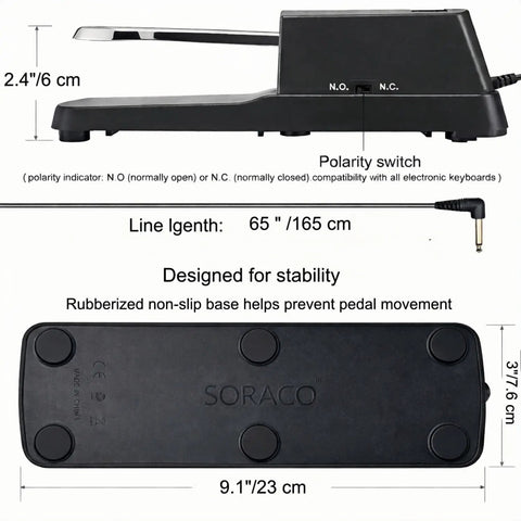Universal Sustain Pedal For Keyboards And Digital Pianos With Polarity Switch And One Quarter Inch Jack Stainless Steel Pedal