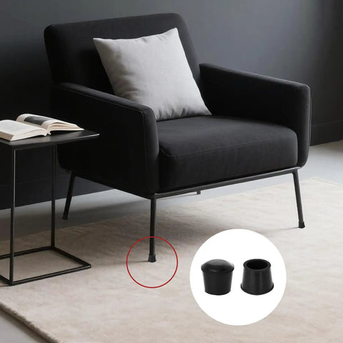 Close-up of chair leg with Four Pack Black Round Rubber Chair Leg Caps And Table Feet Covers Soft Touch Anti Slip Protectors Nine Sixteenth Inch