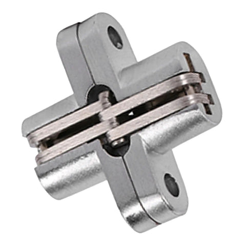 Close-up of Hidden Zinc Alloy Cross Hinge Set For Seamless 180 Degree Door Swing showcasing stainless steel rust-resistant build.