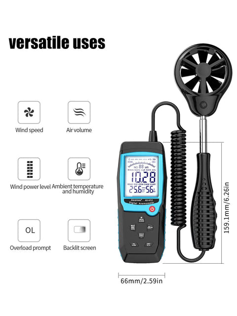 Handheld Wind Speed Meter With Sensor For Wind Velocity In Meters Per Second, Kilometers Per Hour, Miles Per Hour, Knots And Feet Per Minute, Also Tracks CFM Air Flow, Wind Temp And Humidity, Big Backlit Display For Outdoor Work And HVAC DIY with extendable sensor and backlit display