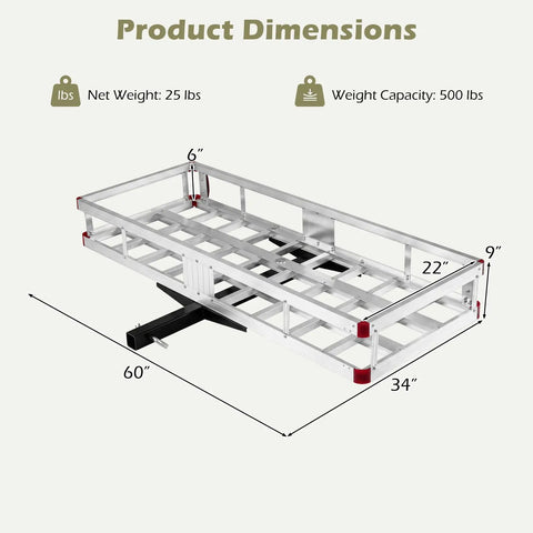 Heavy Duty Aluminum Hitch Cargo Carrier With 500 Lbs Capacity And Two Inch Receiver Mount For RV Camper SUV And Pickup Truck Rugged Road Trip Gear