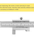Side view of Parallel Crossed Caliper 0-20 Centimeters (0-8 Inches) with two carbide scriber needles, stainless steel vernier caliper, marking gauge.