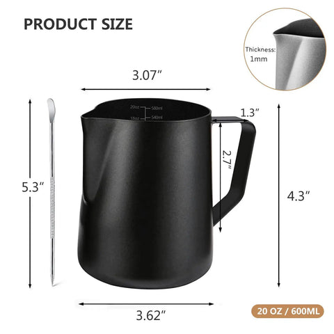 20 Oz Milk Frother Pitcher For Espresso And Latte Art Pen For Foam Stainless Steel Steaming Cup With Nonstick Coating Black