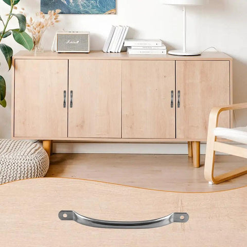 6-inch stainless steel door pulls installed on light wood cabinet, part of 10 Pack Stainless Steel Door Pulls With Screws, Cabinet Drawer Handles