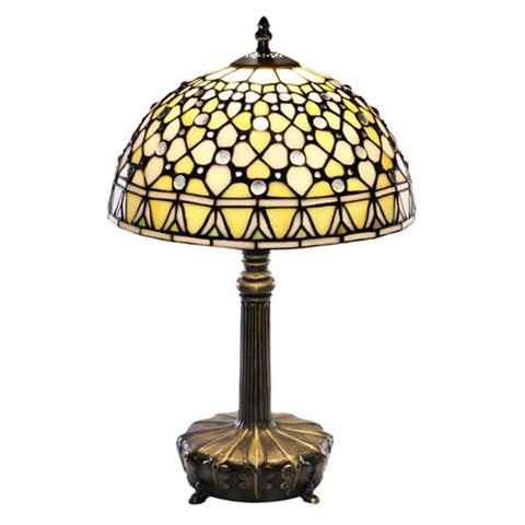 Tiffany-Style White Jewel Table Lamp That Looks Mega Lit With 100+ Hand-Cut Glass Pieces, Dramatic Base, Decorative Finial